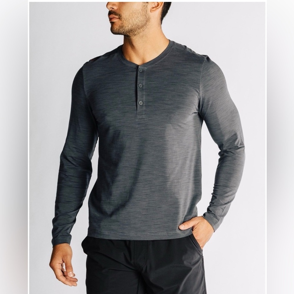 Rhone Long Sleeve Men's L Heather Gray Henley Stretch Soft Pima Cotton Comfort‎